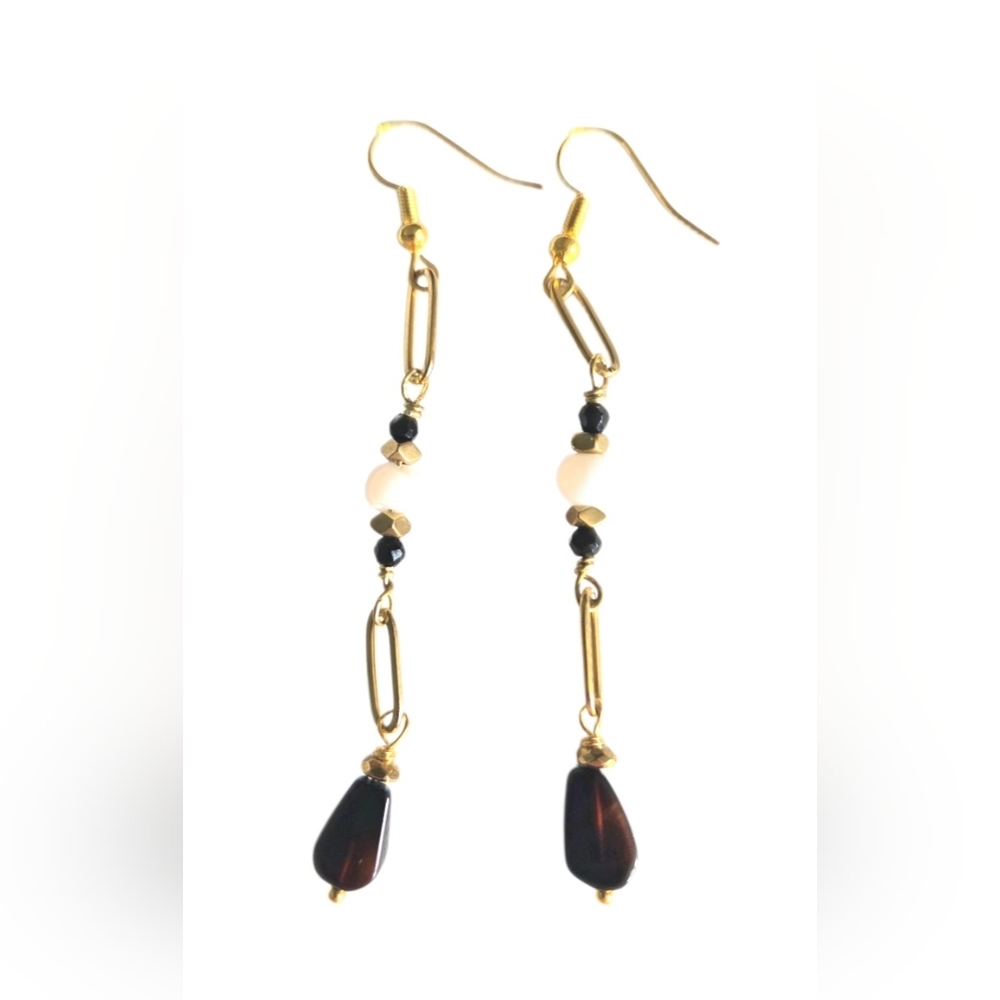 Opal Onyx Paperclip Earring
